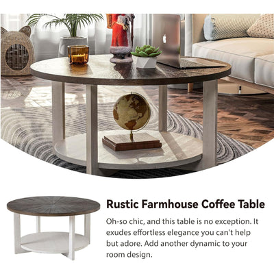 COZAYH Rustic Farmhouse LG Wood Coffee Table with Storage Shelf, Brown(Open Box)