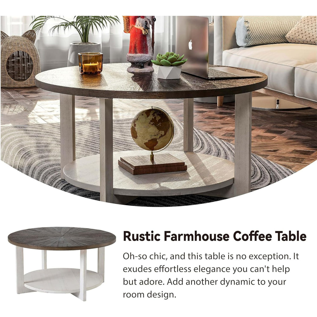 COZAYH Rustic Farmhouse LG Wood Coffee Table with Storage Shelf, Brown(Open Box)