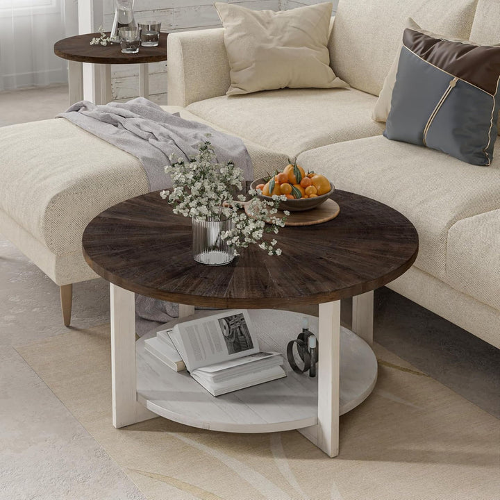 COZAYH Rustic Farmhouse LG Wood Coffee Table with Storage Shelf, Brown(Open Box)