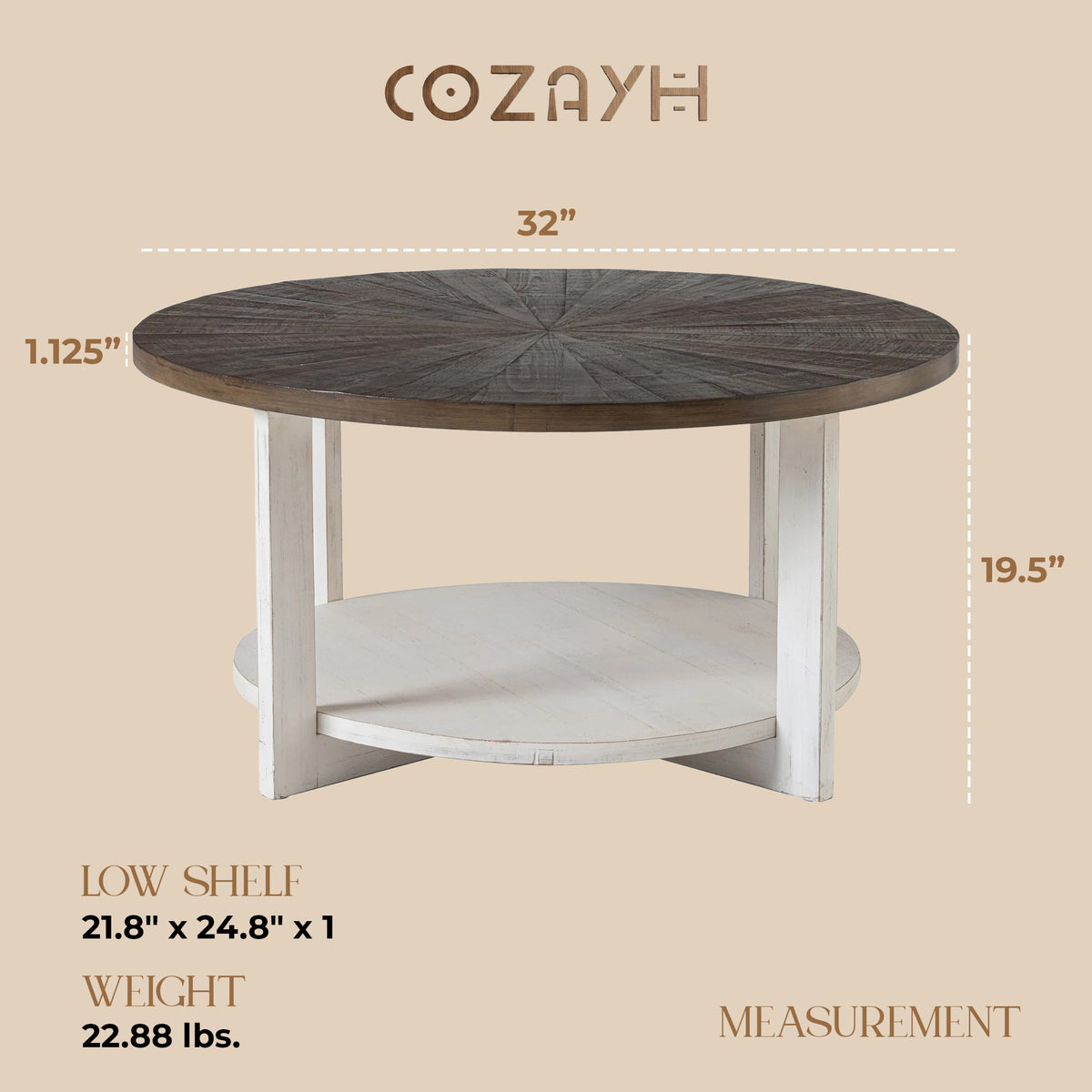 COZAYH Rustic Farmhouse LG Wood Coffee Table with Storage Shelf, Brown(Open Box) - VMInnovations