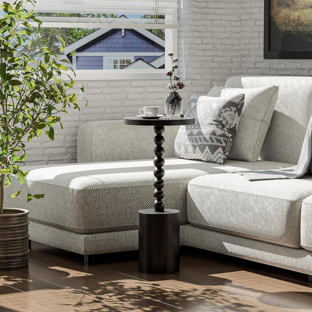 COZAYH Farmhouse Pedestal Side Table for Living Room & Bedrooms, Black, Set of 2