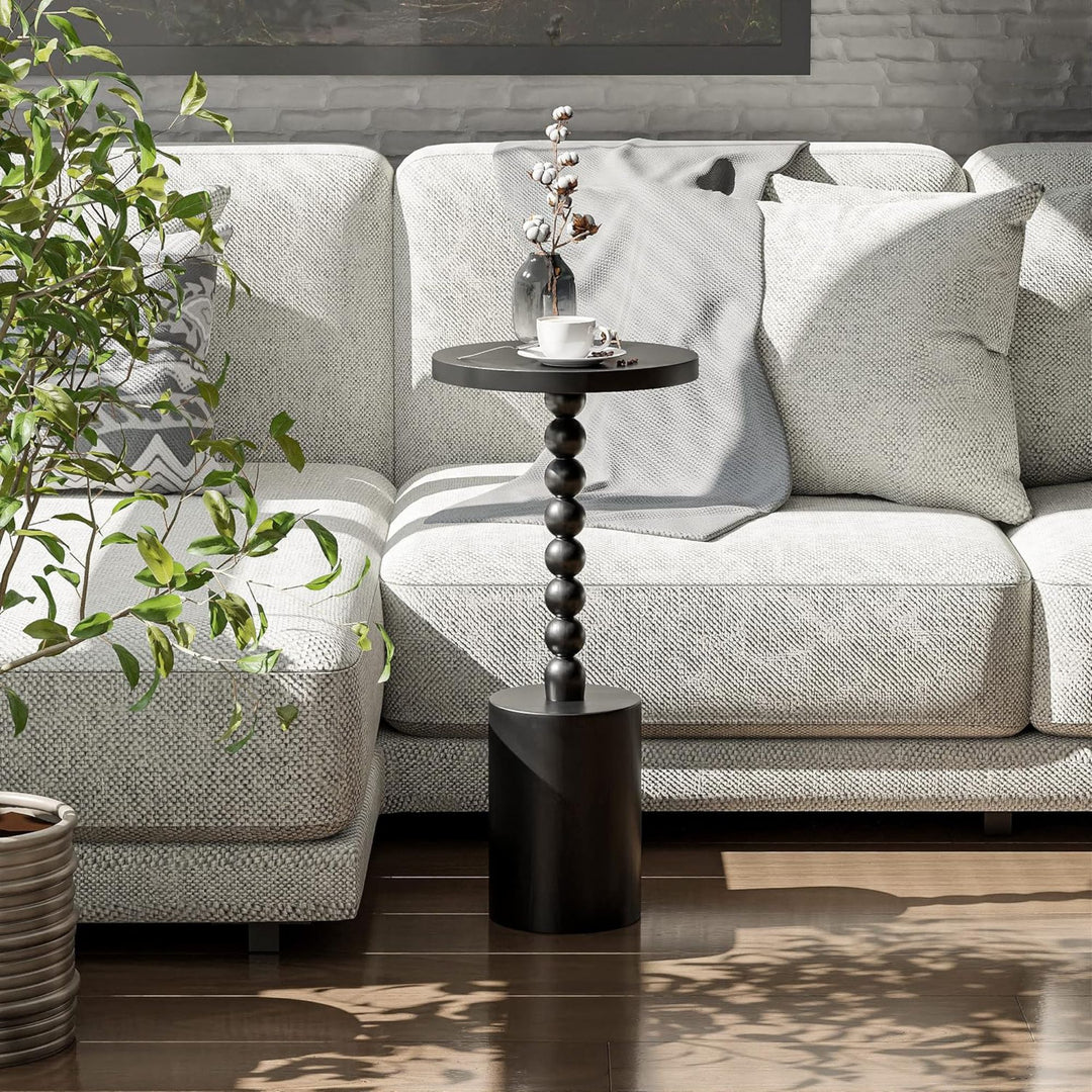 COZAYH Farmhouse Pedestal Side Table for Living Room & Bedrooms, Black, Set of 2