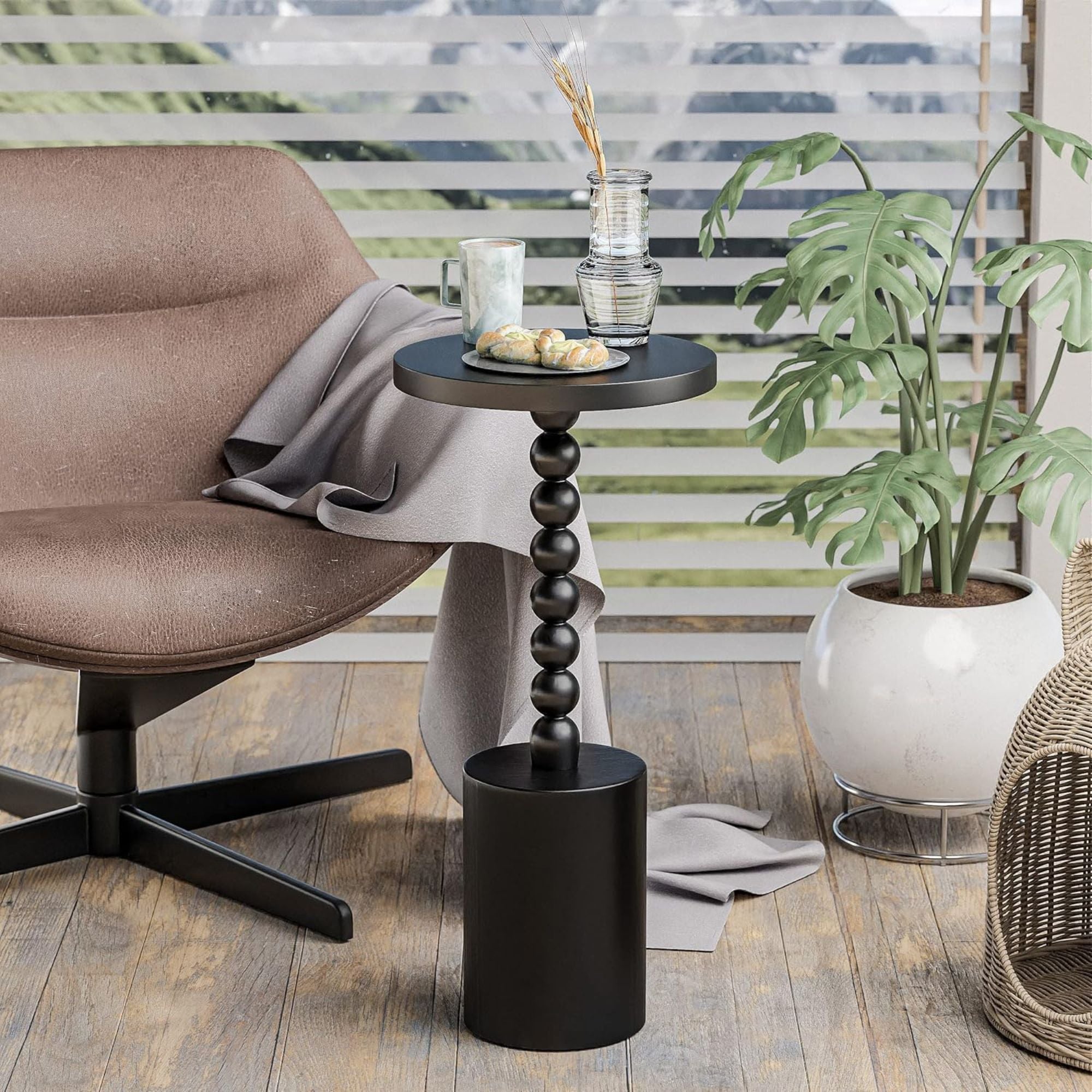 COZAYH Farmhouse Pedestal Side Table for Living Room & Bedrooms, Black, Set of 2 - VMInnovations