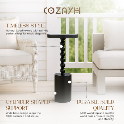 COZAYH Farmhouse Pedestal Side Table for Living Room & Bedrooms, Black, Set of 2 - VMInnovations