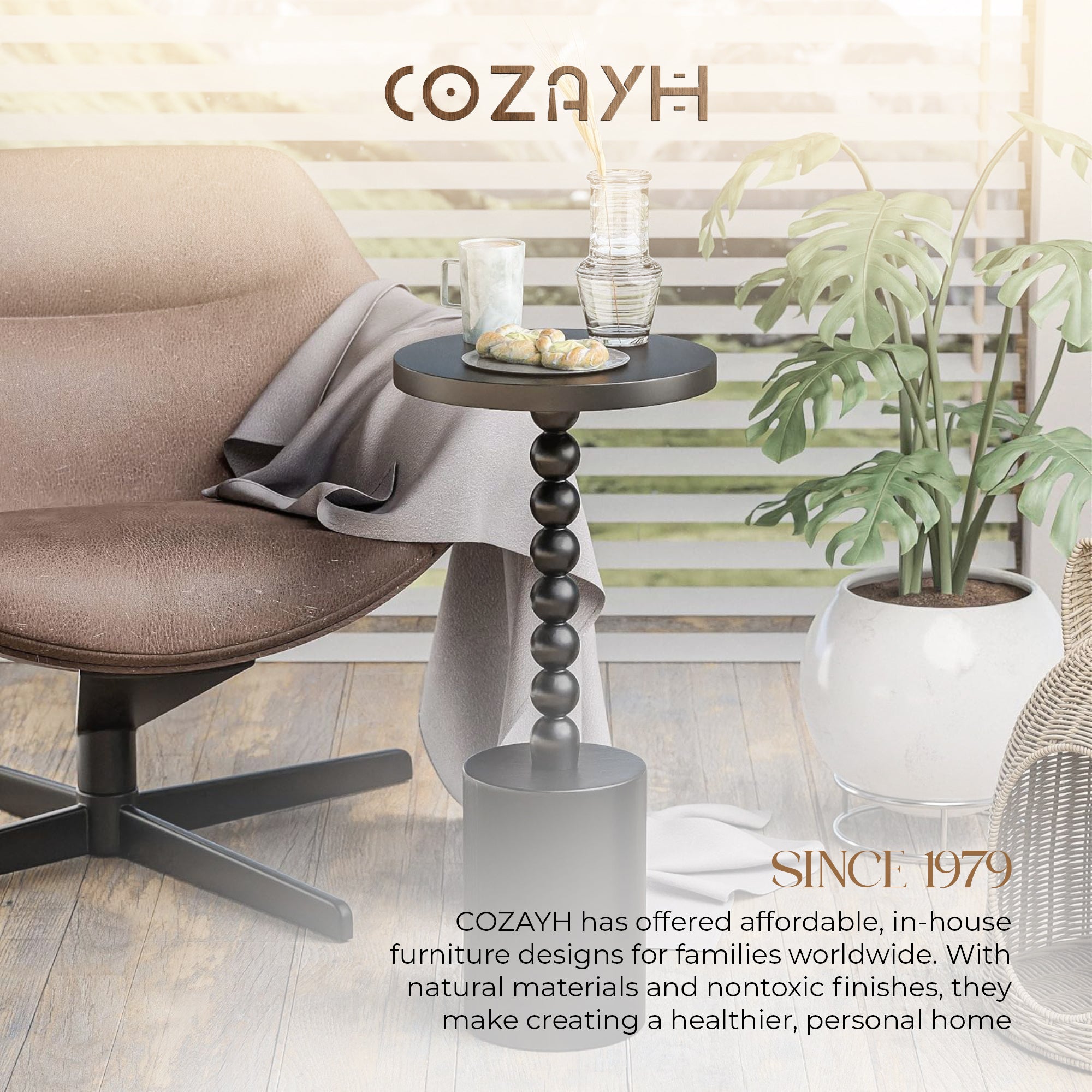COZAYH Farmhouse Pedestal Side Table for Living Room & Bedrooms, Black, Set of 2 - VMInnovations