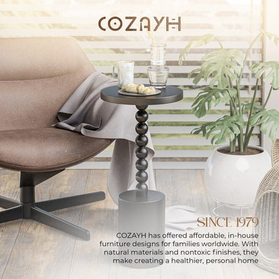 COZAYH Farmhouse Pedestal Side Table for Living Room & Bedrooms, Black, Set of 2 - VMInnovations