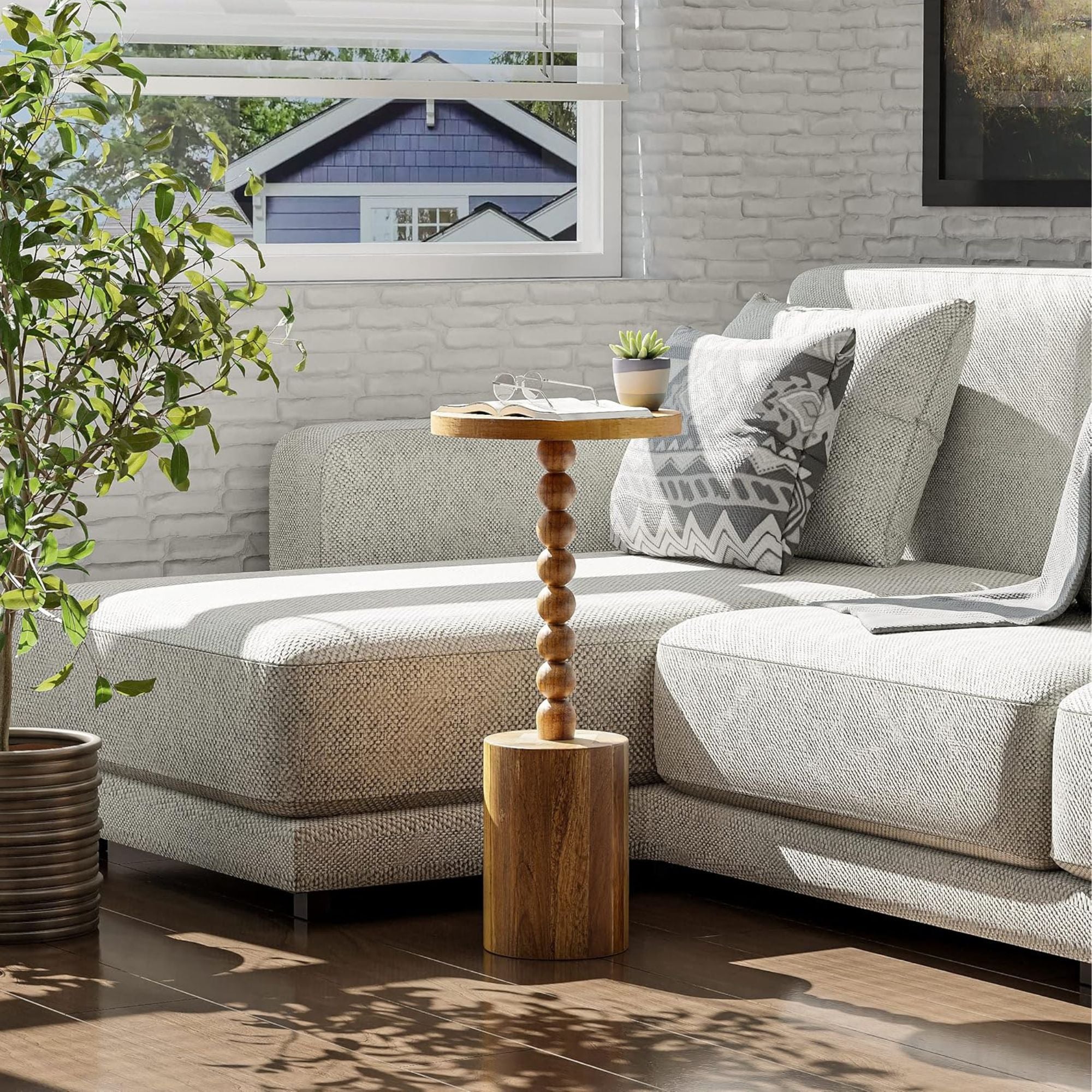 COZAYH Farmhouse Round Pedestal Martini Table for Living Rooms & Bedrooms, Brown (Used) - VMInnovations