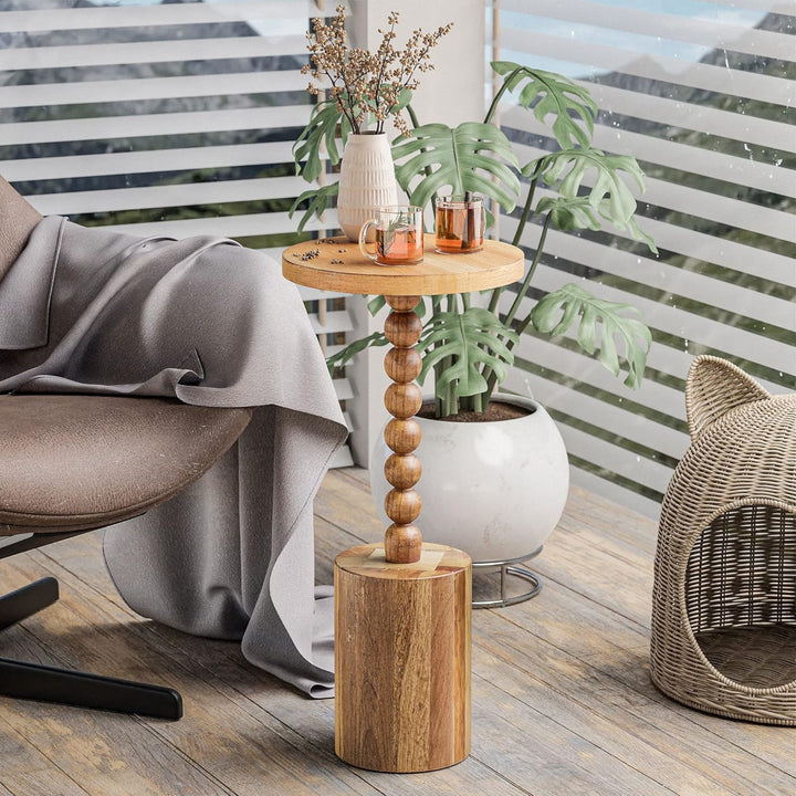 COZAYH Farmhouse Pedestal Side Table for Living Room & Bedrooms, Brown, Set of 2