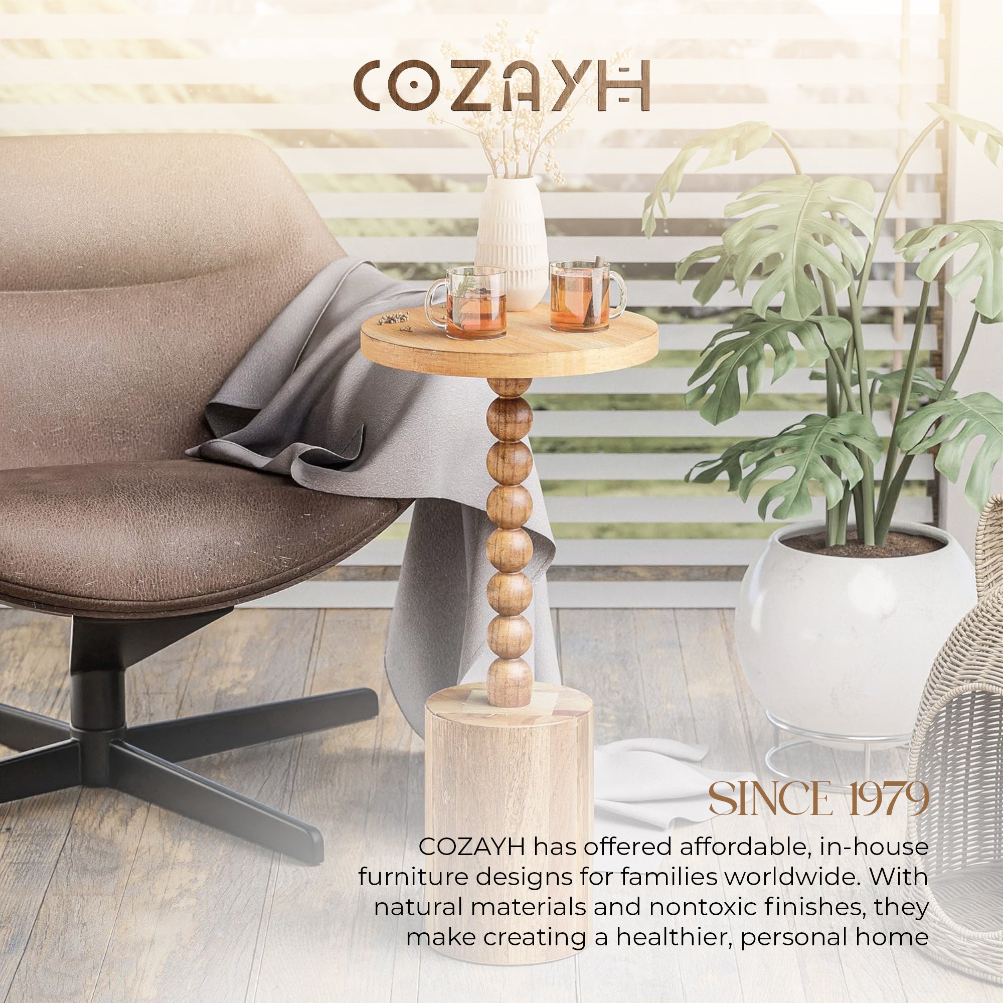 COZAYH Farmhouse Round Pedestal Martini Table for Living Rooms & Bedrooms, Brown (Used) - VMInnovations