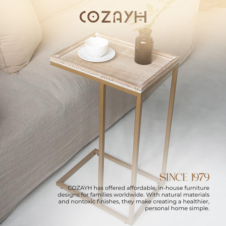 COZAYH Farmhouse C End Table, Accent Furniture w/Woven Rattan Tray Top(Open Box)