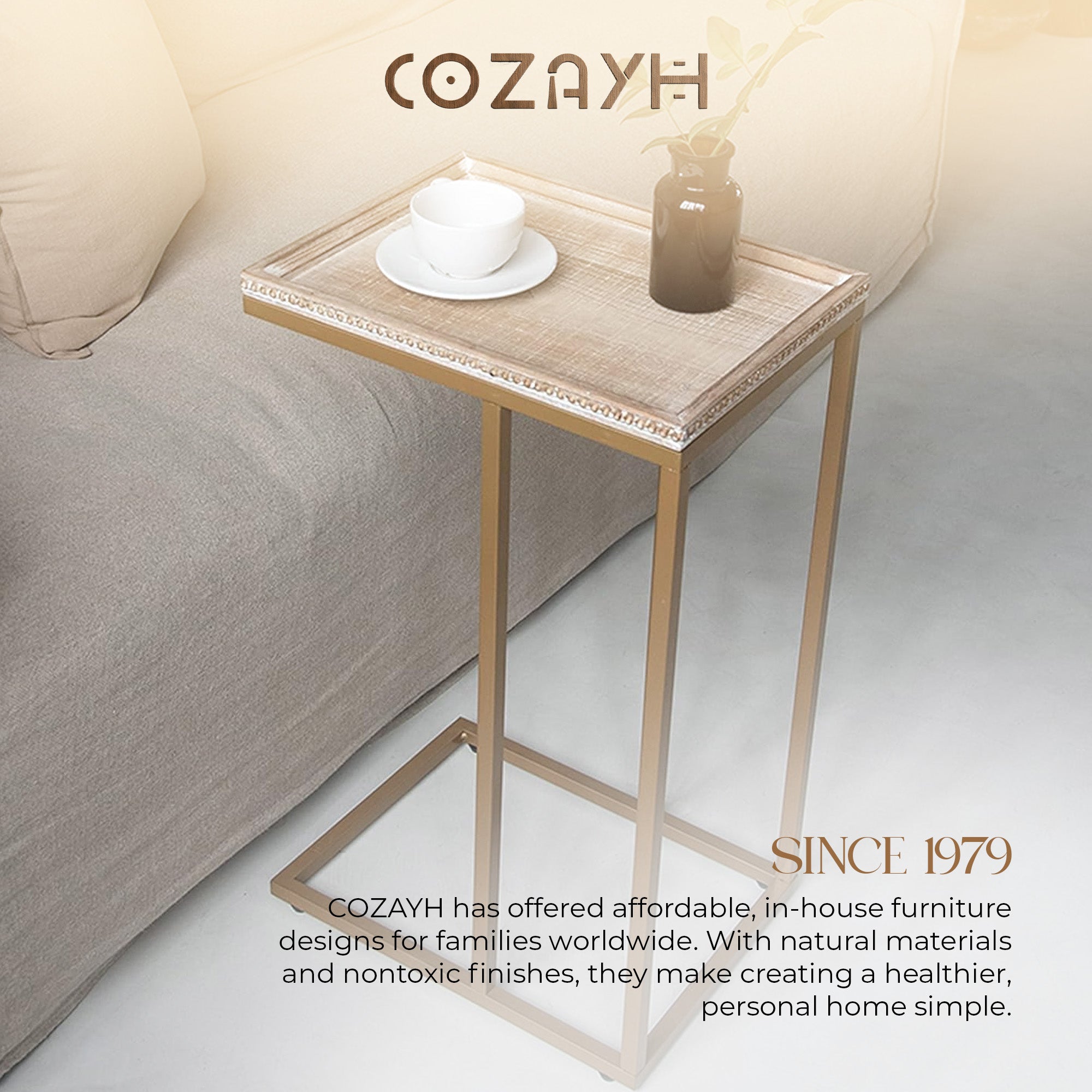 COZAYH Farmhouse C End Table, Accent Furniture w/Woven Rattan Tray Top(Open Box)