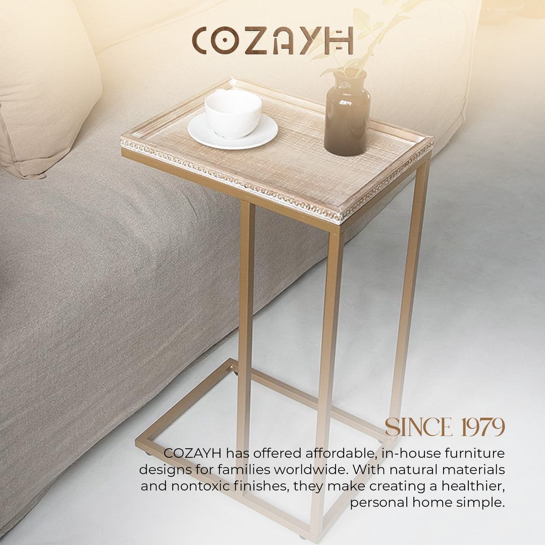 COZAYH Farmhouse C End Table, Accent Furniture w/Woven Rattan Tray Top (Used)