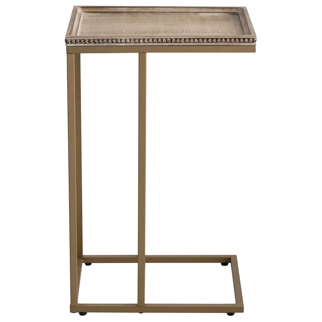 COZAYH Farmhouse C End Table, Accent Furniture with Woven Rattan Tray Top, Gold