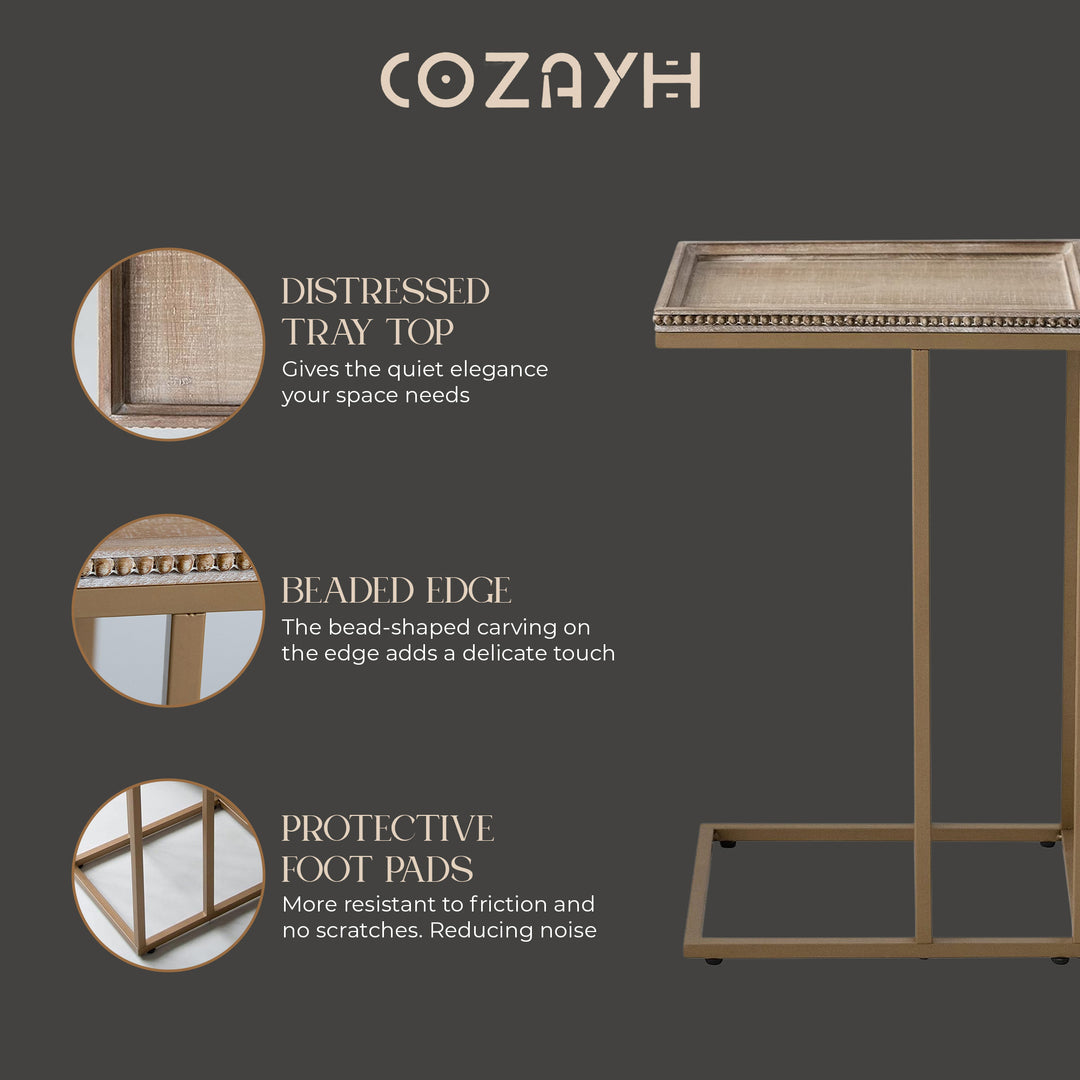 COZAYH Farmhouse C End Table, Accent Furniture w/Woven Rattan Tray Top (Used)