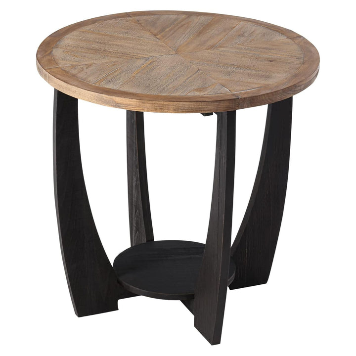 COZAYH Rustic Farmhouse Round End Table, Storage Shelf for Living Room (Used)
