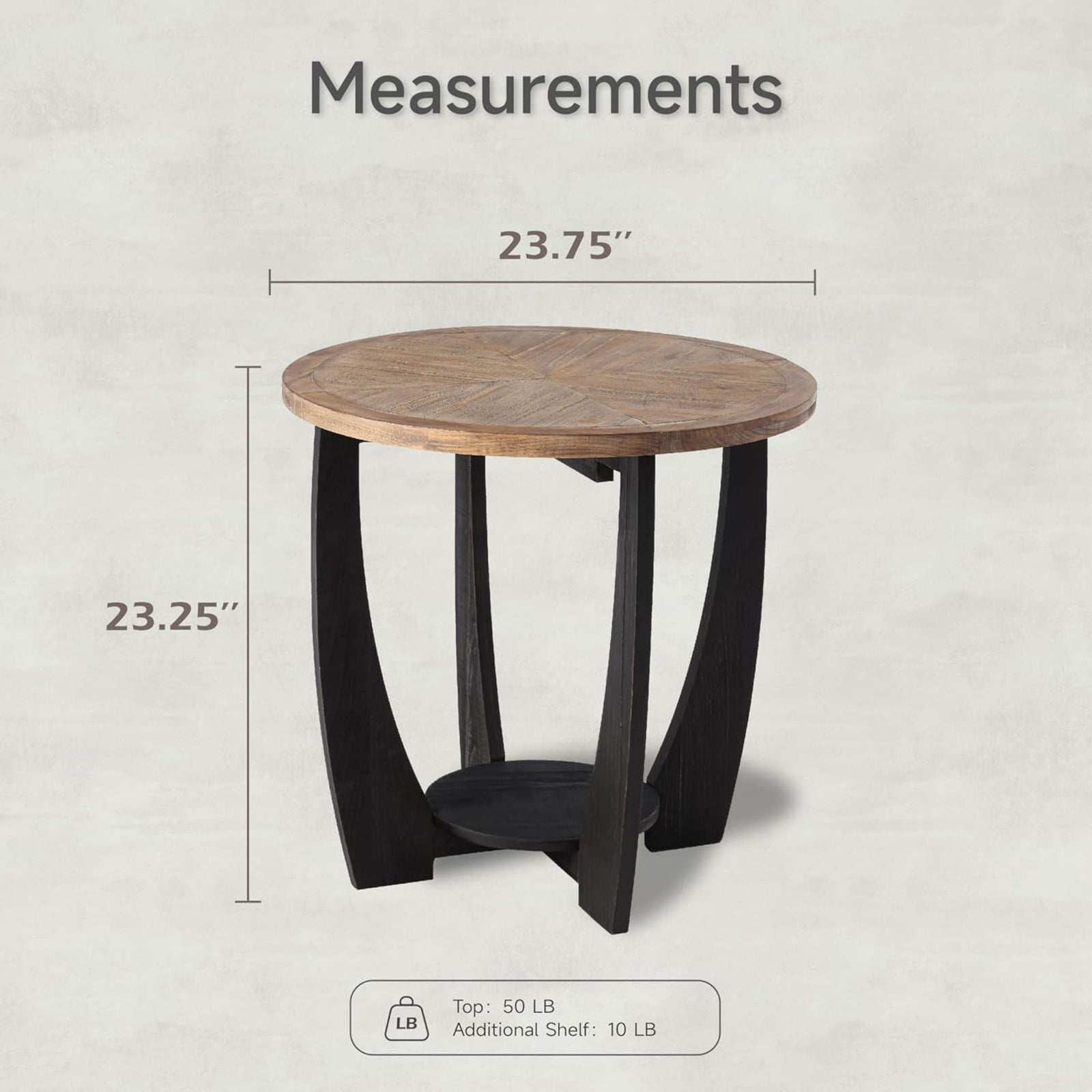 COZAYH Rustic Farmhouse Round End Table, Storage Shelf for Living Room, Black - VMInnovations