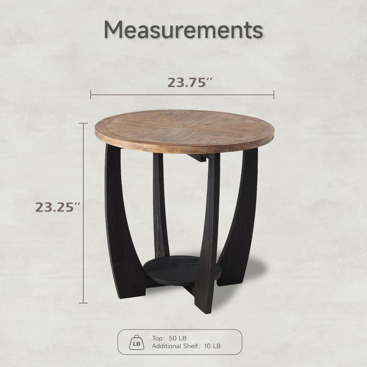 COZAYH Rustic Farmhouse Round End Table, Storage Shelf for Living Room, Black