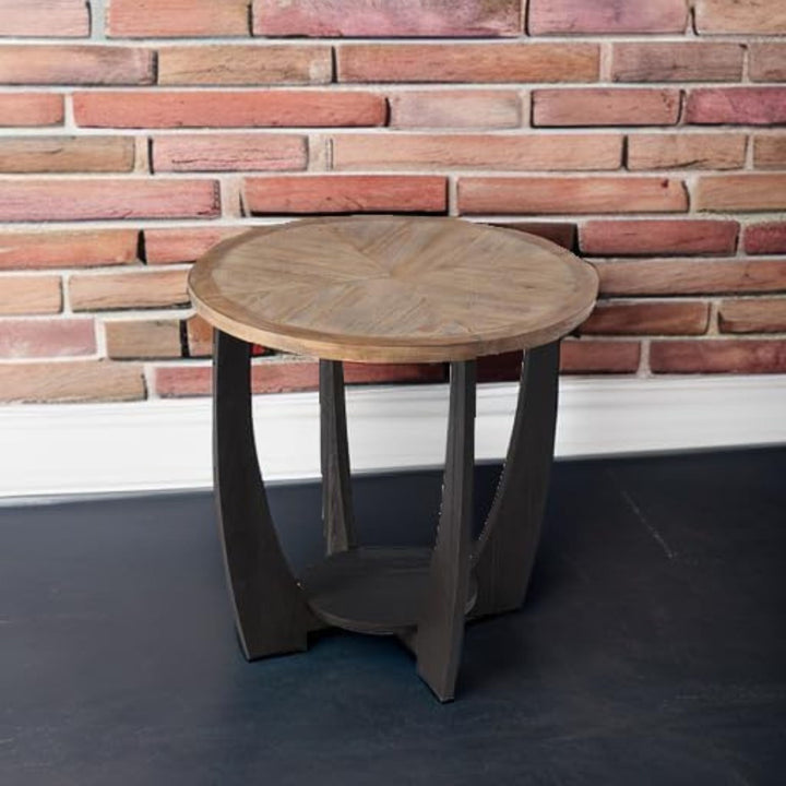 COZAYH Rustic Farmhouse Round End Table, Storage Shelf for Living Room, Black