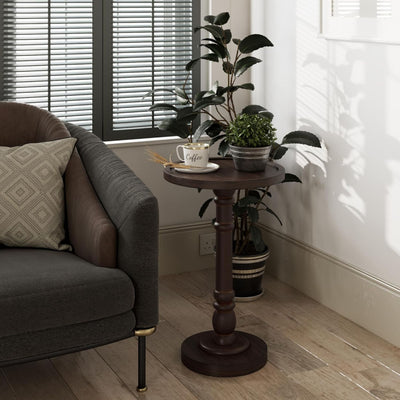COZAYH Pedestal Tray Top End Table for Drink, Lamp, Plant, Dark Brown, Set of 2