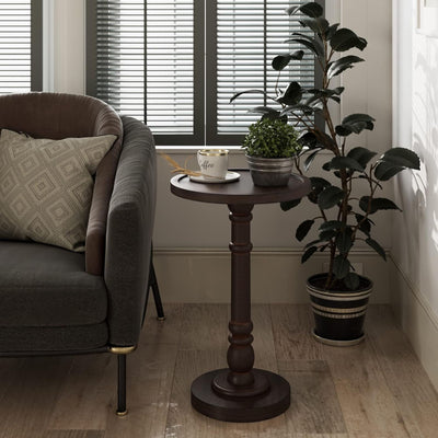 COZAYH Pedestal Tray Top End Table for Drink, Lamp, Plant, Dark Brown, Set of 2
