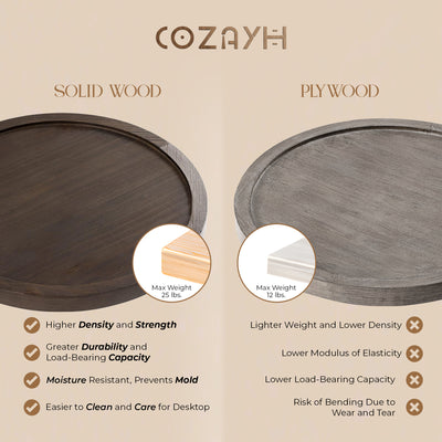 COZAYH Pedestal Tray Top End Table for Drink, Lamp, Plant, Dark Brown, Set of 2