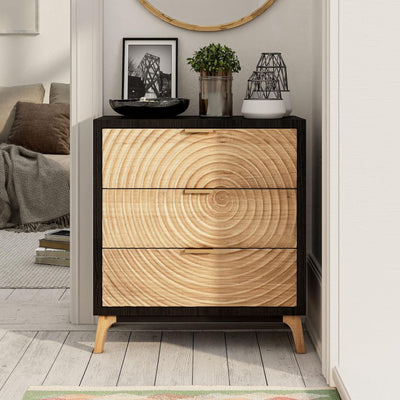 COZAYH 3 Drawer Nightstand Wood Storage Cabinet Accent Chest, Black (Open Box)