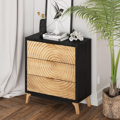 COZAYH 3 Drawer Nightstand Wood Storage Cabinet Accent Chest, Black (Open Box)