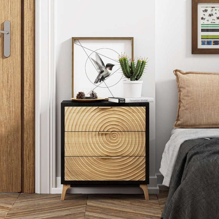 COZAYH 3 Drawer Farmhouse Nightstand Wood Storage Cabinet Accent Chest, Black