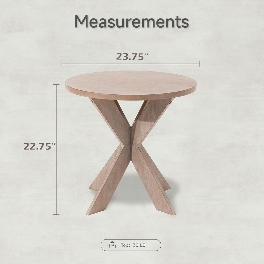 COZAYH Farmhouse Round Wooden End Table with Cross Legs, Vintage Grey Finish
