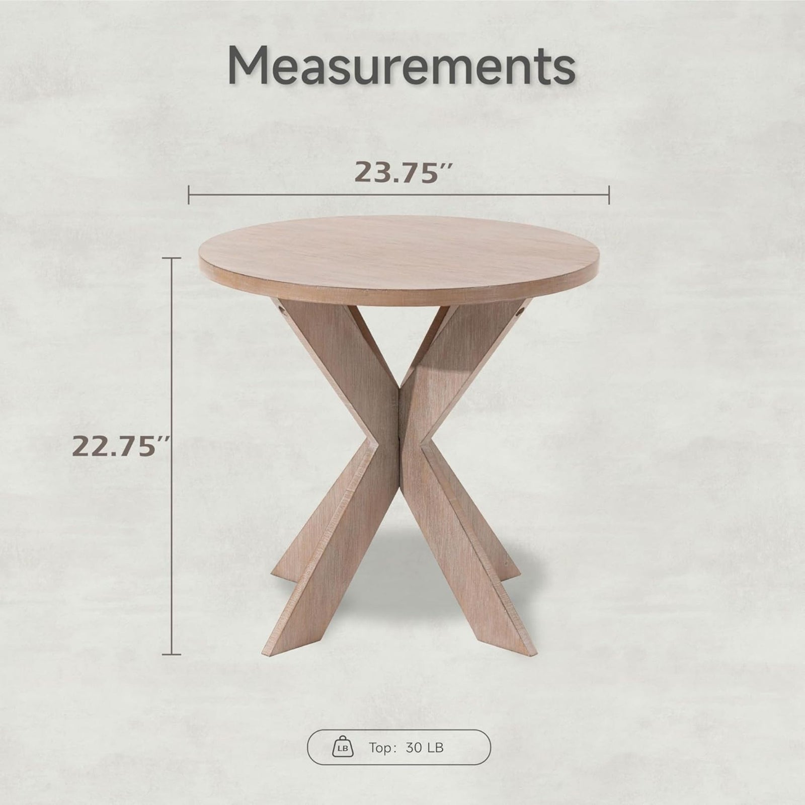 COZAYH Farmhouse Round Wooden End Table with Cross Legs, Vintage Grey Finish - VMInnovations