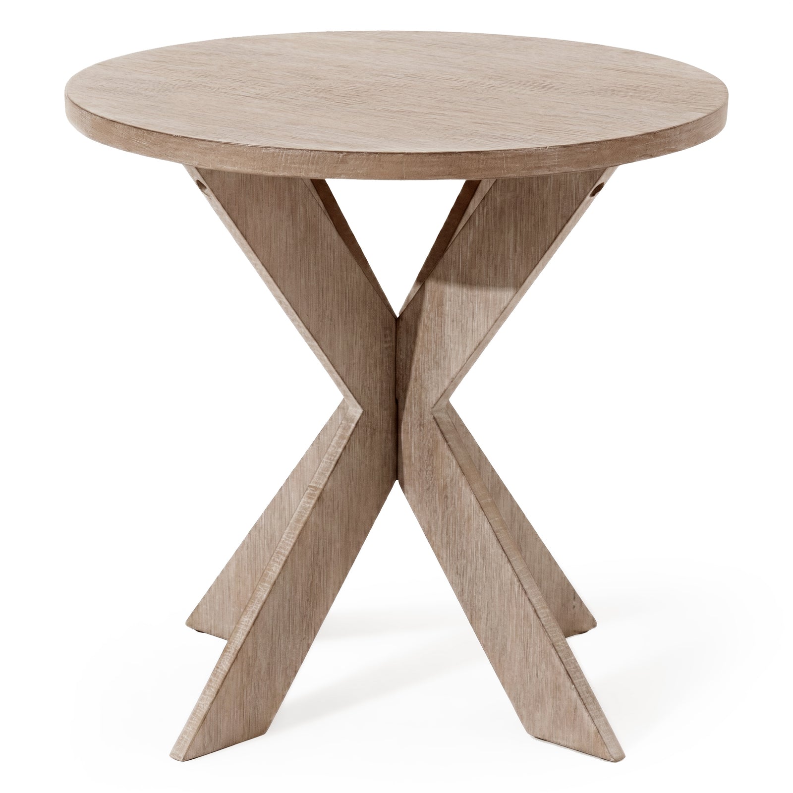 COZAYH Farmhouse Round Wooden End Table with Cross Legs, Grey Finish (Open Box) - VMInnovations