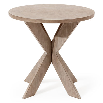COZAYH Farmhouse Round Wooden End Table with Cross Legs, Grey Finish (Open Box)