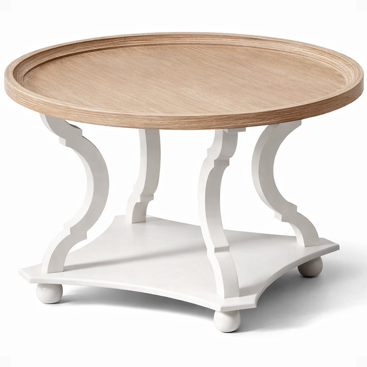 COZAYH Round Rustic Coffee Table Wood Tray Top Accent Storage, White (Open Box) - VMInnovations