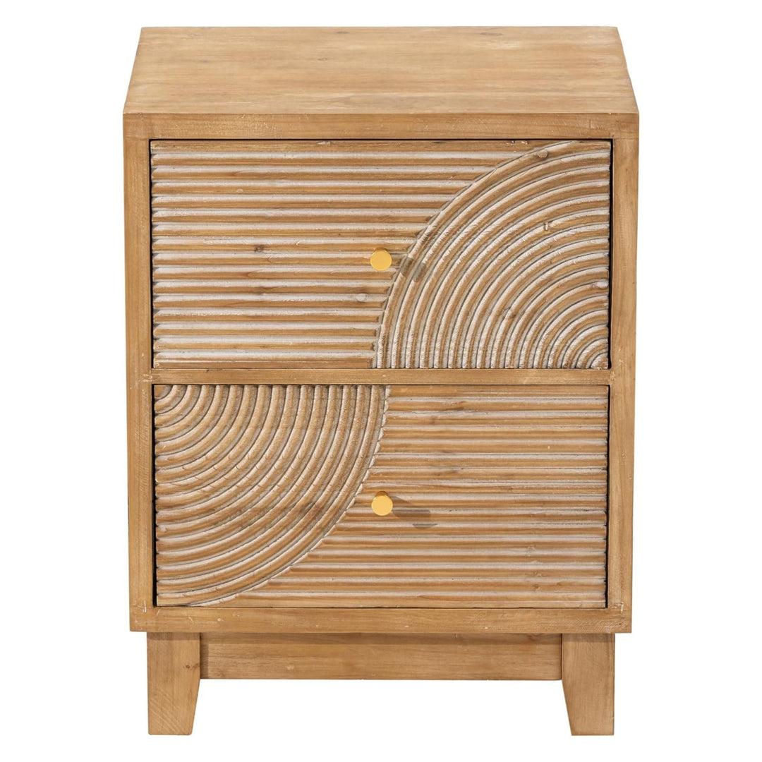 COZAYH Farmhouse 2Drawer Nightstand with Handcrafted Wood Ring Pattern(Open Box)