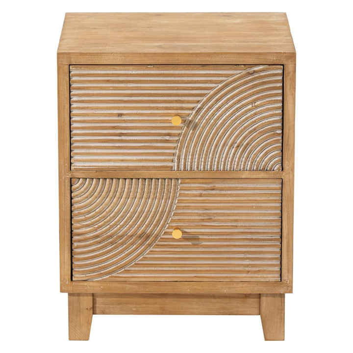 COZAYH Farmhouse 2Drawer Nightstand with Handcrafted Wood Ring Pattern(Open Box)