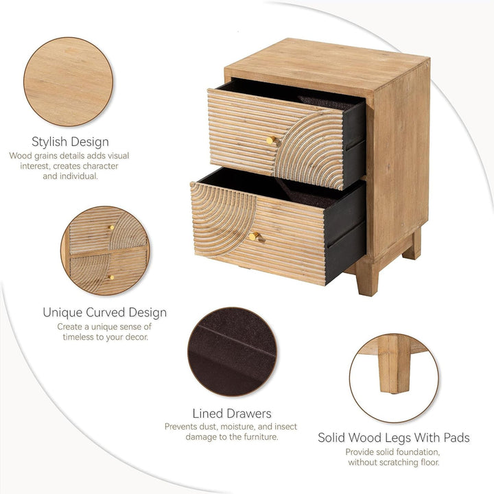 COZAYH Farmhouse 2Drawer Nightstand with Handcrafted Wood Ring Pattern(Open Box)