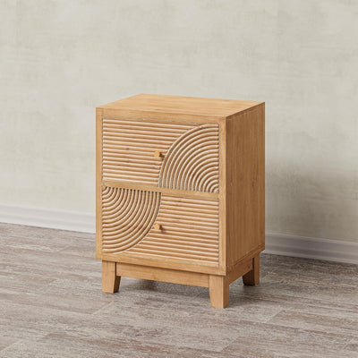 COZAYH Farmhouse 2Drawer Nightstand with Handcrafted Wood Ring Pattern(Open Box)