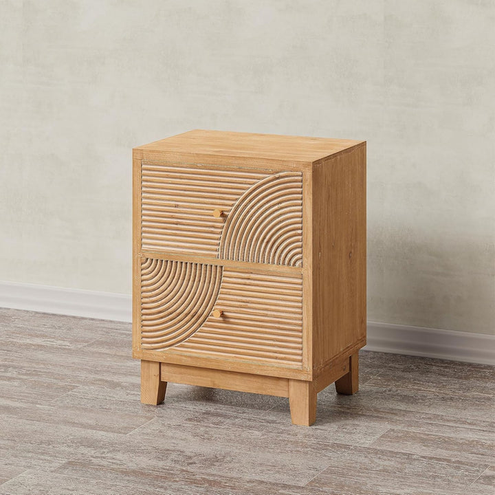 COZAYH Farmhouse 2Drawer Nightstand with Handcrafted Wood Ring Pattern(Open Box)