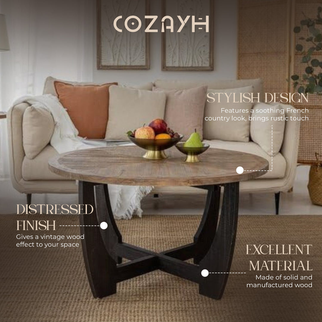 COZAYH Rustic Farmhouse Coffee Table w/Crisscross Base for Living Room(Open Box)