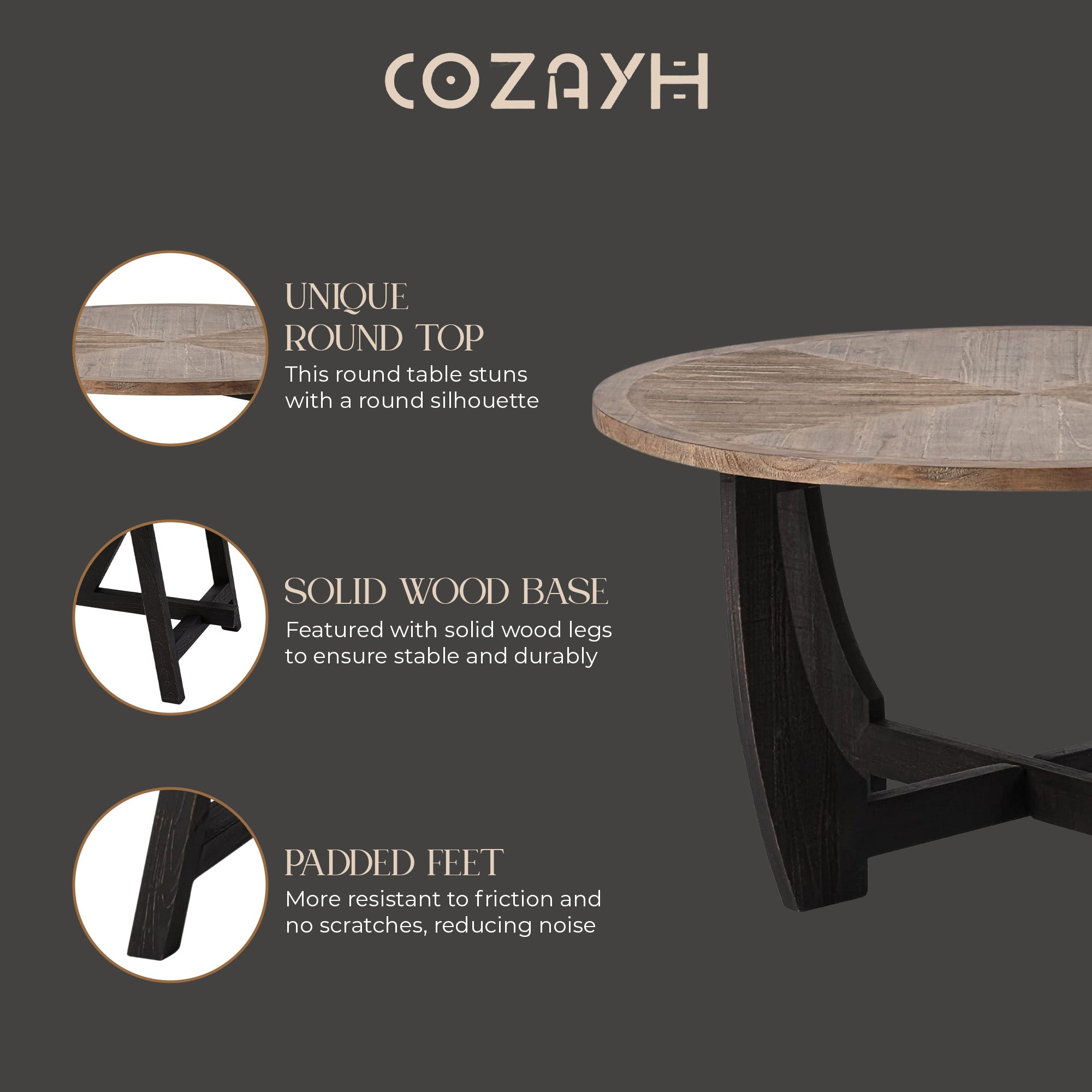 COZAYH Rustic Farmhouse Coffee Table w/Crisscross Base for Living Room(Open Box) - VMInnovations