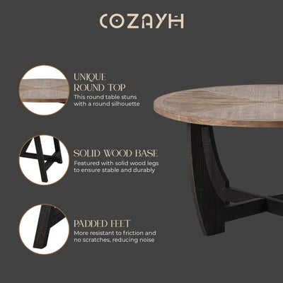 COZAYH Rustic Farmhouse Coffee Table w/Crisscross Base for Living Room(Open Box) - VMInnovations