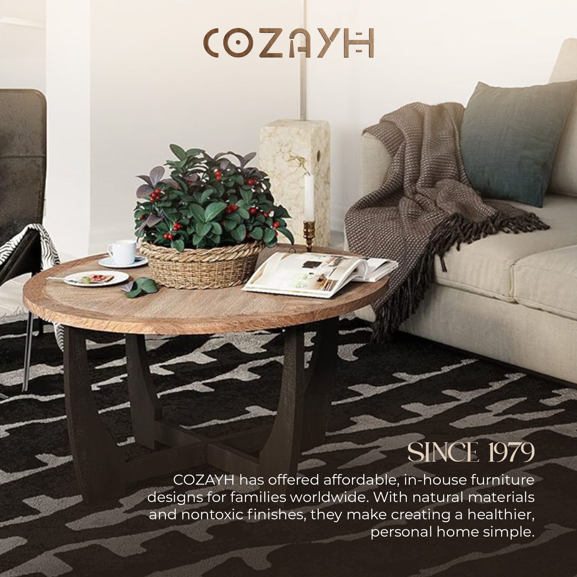 COZAYH Rustic Farmhouse Coffee Table w/Crisscross Base for Living Room(Open Box) - VMInnovations