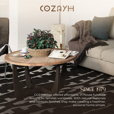 COZAYH Rustic Farmhouse Round Coffee Table with Crisscross Base (Used)