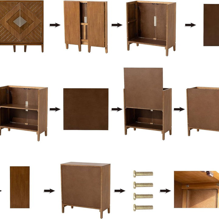 COZAYH Storage Cabinet Modern Wood Sideboard Buffet Geometric Doors, Set of 2