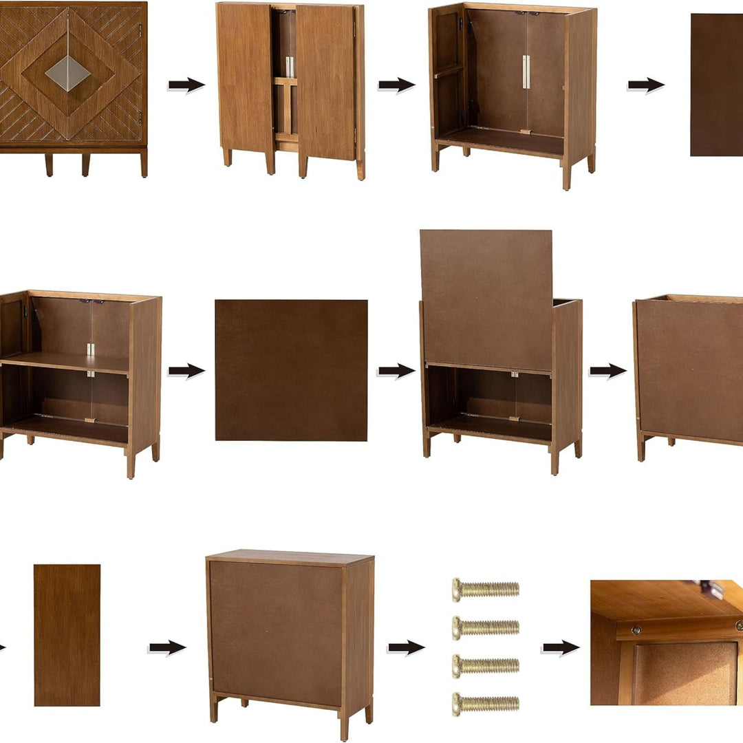 COZAYH Storage Cabinet Modern Wood Sideboard Buffet Geometric Doors, Set of 2