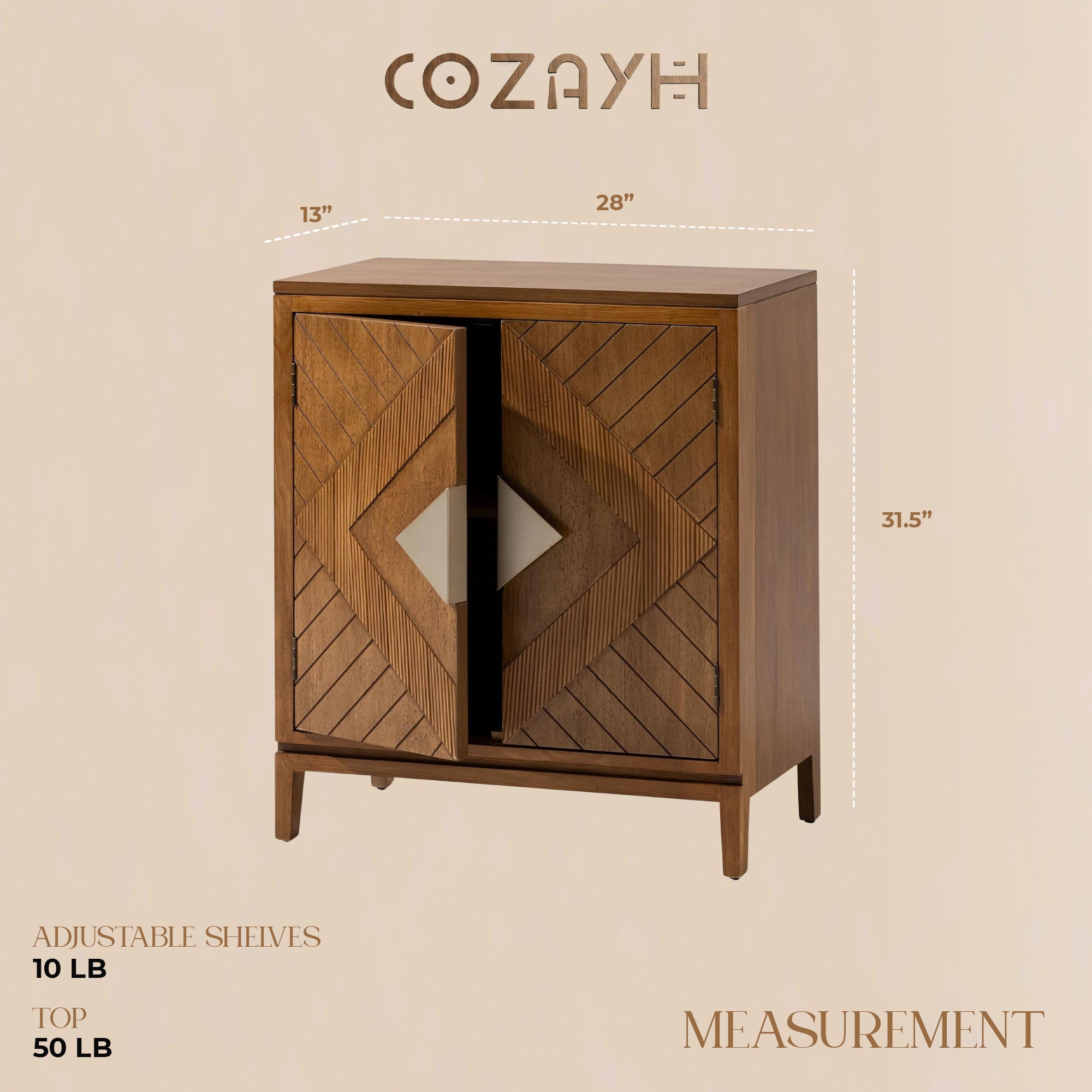 COZAYH Storage Cabinet Modern Wood Sideboard Buffet Geometric Doors, Set of 2 - VMInnovations