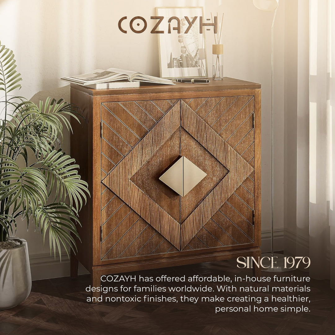 COZAYH Storage Cabinet Modern Wood Accent Sideboard Buffet Geometric Doors, Wood