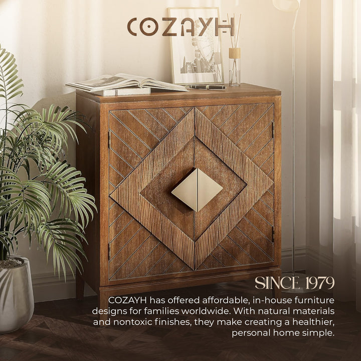 COZAYH Storage Cabinet Modern Wood Accent Sideboard Buffet Geometric Doors, Wood