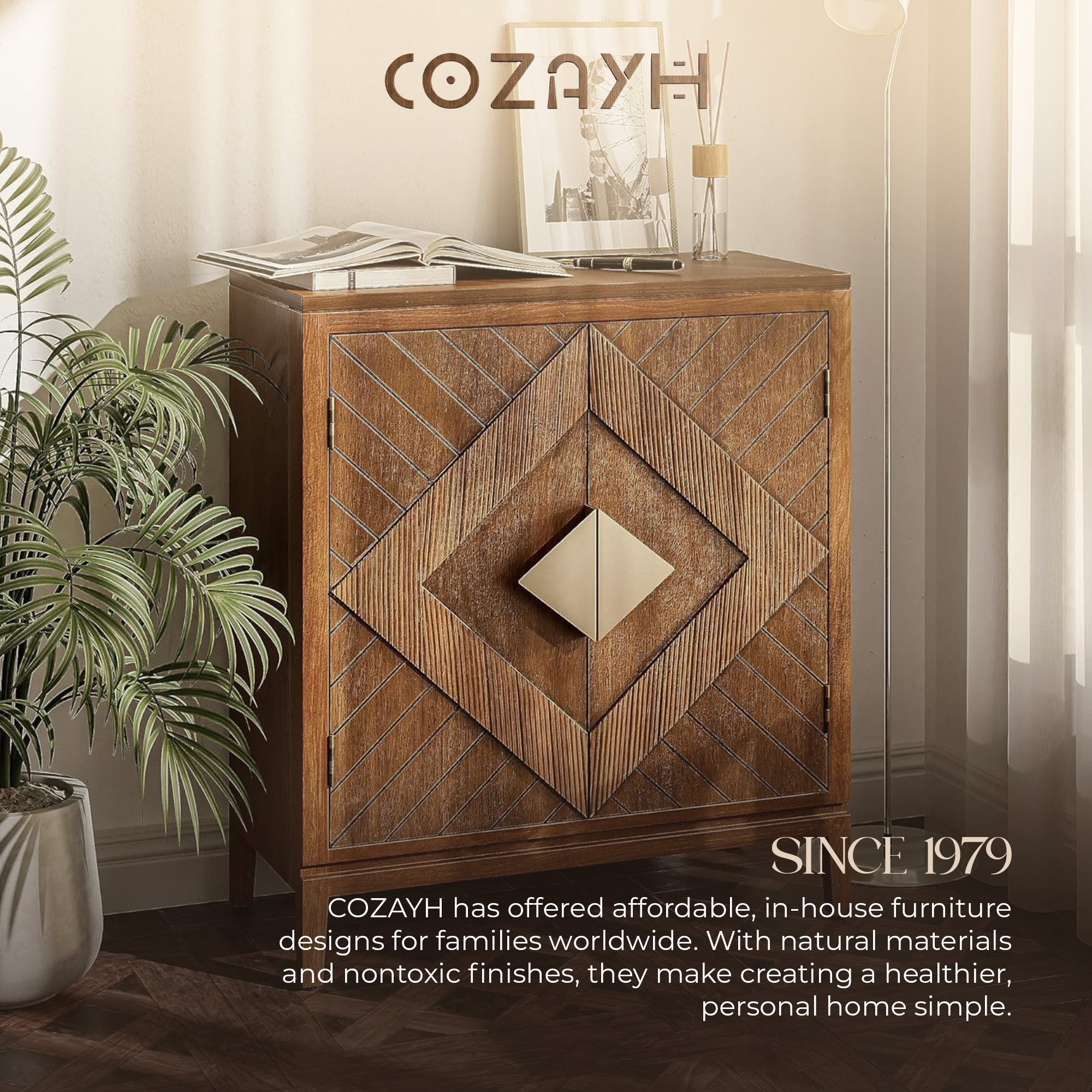 COZAYH Storage Cabinet Modern Wood Accent Sideboard Buffet Doors (Open Box) - VMInnovations