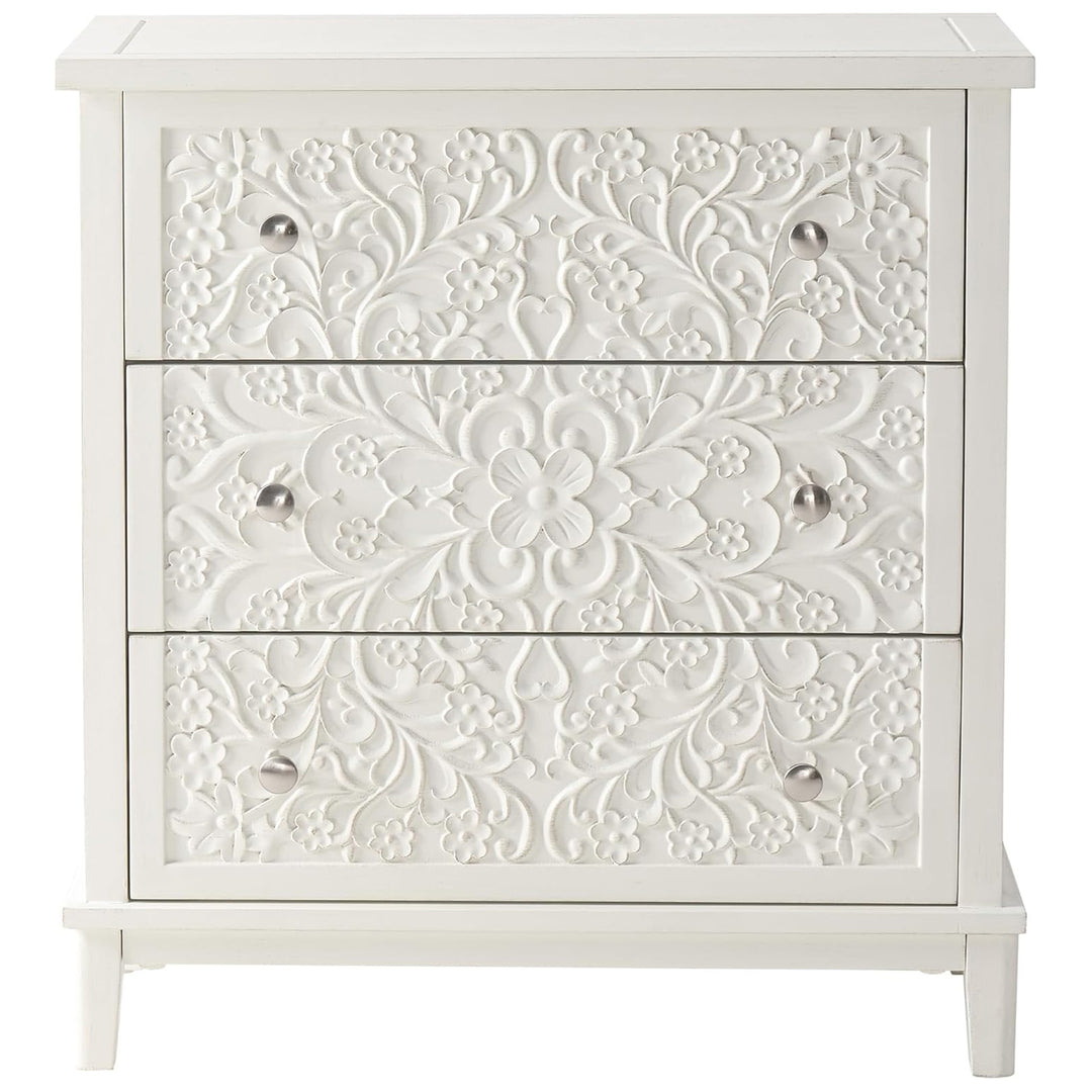 COZAYH 3-Drawer Flower Motif Dresser for Home & Bedroom, Fully Assembled, White
